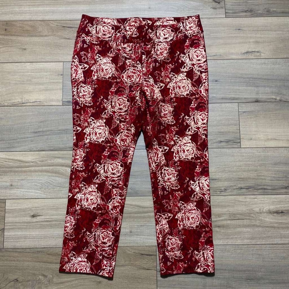 Soft Surroundings Perfect Ponte Straight Leg Serrano Floral Pants 1X Red Bronze
